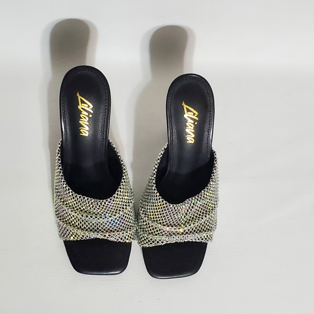 Liliana Black and Silver Fishnet Women's Heels - Picture 7 of 7